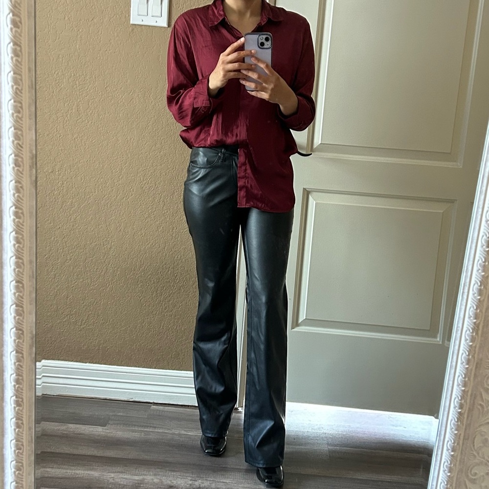 Black pleather flare pants